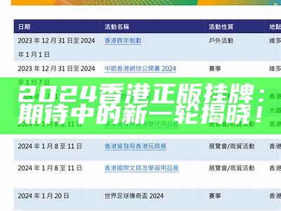 2024香港正版挂牌：期待中的新一轮揭晓！